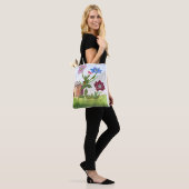 Aquarellmalerei auf Gras und Blume auf der Totttas Tasche (Am Model)