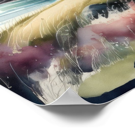 Aquarellmalerei auf Hütte am Meer Poster (Ecke)