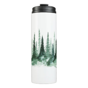 Aquarellmalerei auf Kiefernwald Thermosbecher