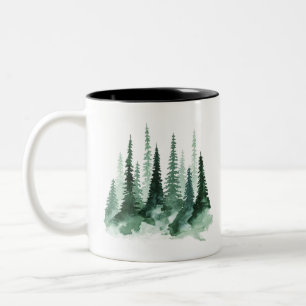 Aquarellmalerei auf Kiefernwald Zweifarbige Tasse