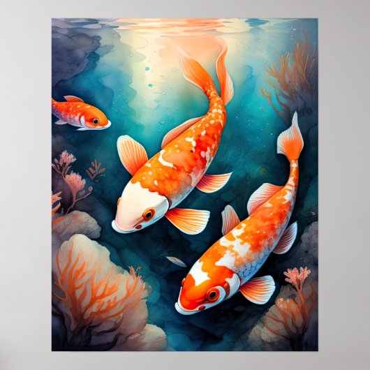 Aquarellmalerei auf Koi-Fisch VI Poster (Vorne)