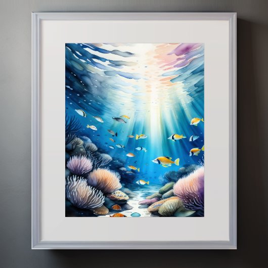 Aquarellmalerei auf Korallenrifffischen Poster
