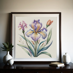 Aquarellmalerei auf Lila Iris Poster