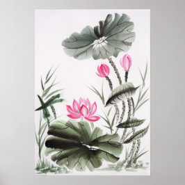Aquarellmalerei auf Lotus Blume 2 Poster