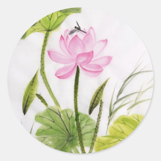Aquarellmalerei auf Lotus Blume 2 Runder Aufkleber (Vorderseite)