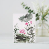 Aquarellmalerei auf Lotus-Blume Postkarte (Stehend Vorderseite)