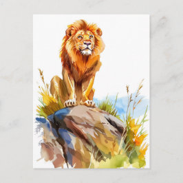 Aquarellmalerei auf Löwen auf einem Felsen Feiertagspostkarte