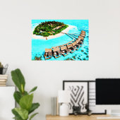 Aquarellmalerei auf Malediven Honeymoon Resort Poster (Heimbüro)