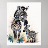 Aquarellmalerei auf Mama und Baby Zebra 5:4 Poster (Vorne)