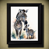 Aquarellmalerei auf Mama und Baby Zebra 5:4 Poster