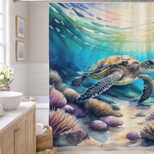 Aquarellmalerei auf Meeresschildkröte Duschvorhang