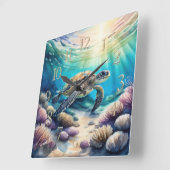 Aquarellmalerei auf Meeresschildkröte XIII Quadratische Wanduhr (Winkel)