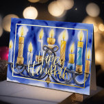 Aquarellmalerei auf Menorah Blaue weiße Kerzen Folien Feiertagskarte<br><div class="desc">Aquarellmalerei auf Menorah Blaue weiße Kerzen</div>