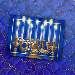 Aquarellmalerei auf Menorah Blaue weiße Kerzen Folien Feiertagskarte<br><div class="desc">Aquarellmalerei auf Menorah Blaue weiße Kerzen</div>