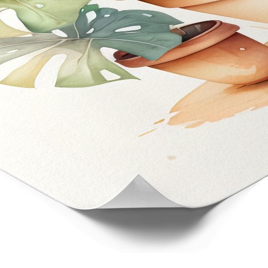 Aquarellmalerei auf Monstera in Pot Poster (Ecke)