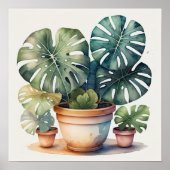 Aquarellmalerei auf Monstera in Pot Poster (Vorne)