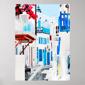 Aquarellmalerei auf Mykonos Poster
