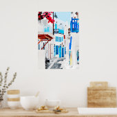Aquarellmalerei auf Mykonos Poster (Küche)
