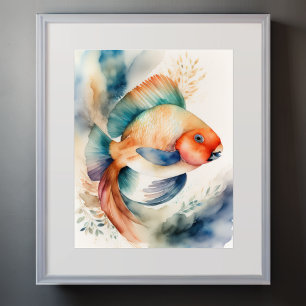 Aquarellmalerei auf Papageifisch II Poster