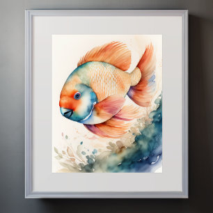 Aquarellmalerei auf Papageifisch Poster