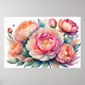 Aquarellmalerei auf Peonies IX Poster (Vorne)