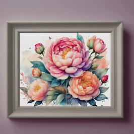 Aquarellmalerei auf Peonies Poster