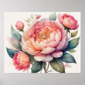 Aquarellmalerei auf Peonies V Poster (Vorne)