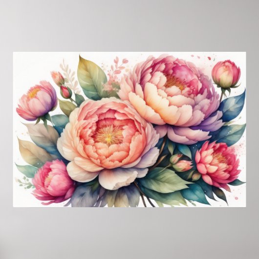 Aquarellmalerei auf Peonies VIII Poster (Vorne)