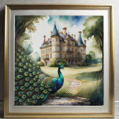 Aquarellmalerei auf Pfau und Schloss 1:1 Poster