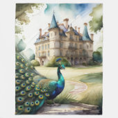 Aquarellmalerei auf Pfau und Schloss Fleecedecke (Vorderseite)