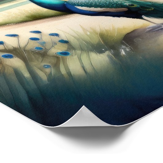 Aquarellmalerei auf Pfau und Schloss Poster (Ecke)