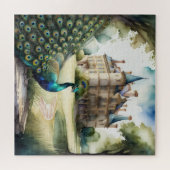 Aquarellmalerei auf Pfau und Schloss Puzzle (Horizontal)