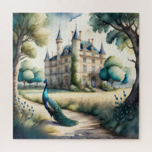Aquarellmalerei auf Pfau und Schloss Puzzle