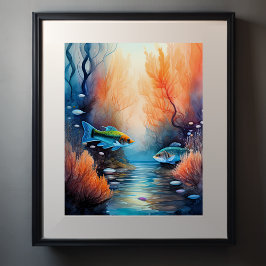Aquarellmalerei auf Pflanze von Fischen Poster