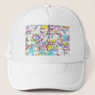 Aquarellmalerei auf rosa gelbe Rosen Truckerkappe