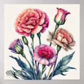 Aquarellmalerei auf rosa Nelken Poster (Vorne)
