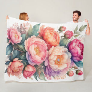 Aquarellmalerei auf rosa Peonies Fleecedecke