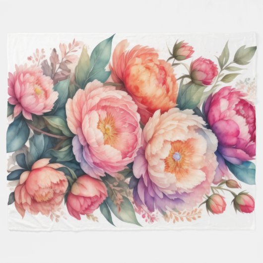 Aquarellmalerei auf rosa Peonies Fleecedecke (Vorderseite (Horizontal))
