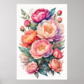 Aquarellmalerei auf rosa Peonies Poster (Vorne)