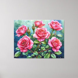 Aquarellmalerei auf rosa Rosen mit Tiefen Leinwanddruck