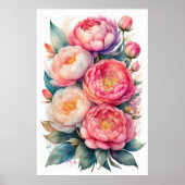 Aquarellmalerei auf rosafarbenen Peonies II Poster (Vorne)
