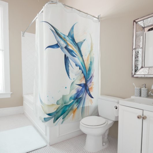 Aquarellmalerei auf Schwertfisch Duschvorhang (Beispiel)