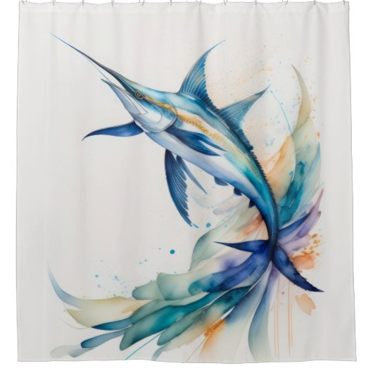 Aquarellmalerei auf Schwertfisch Duschvorhang (Vorderseite)