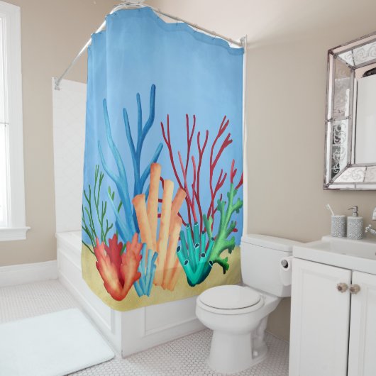 Aquarellmalerei auf Seekorallen Duschvorhang (Beispiel)