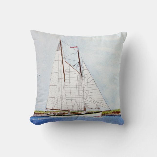 Aquarellmalerei auf Segelbooten Kissen (Vorderseite)