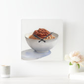 Aquarellmalerei auf Spaghetti Quadratische Wanduhr (Zuhause)