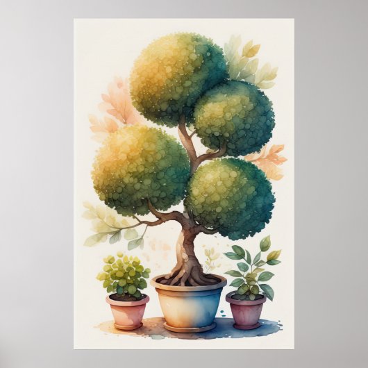 Aquarellmalerei auf Topiary Tree in Pot Poster (Vorne)