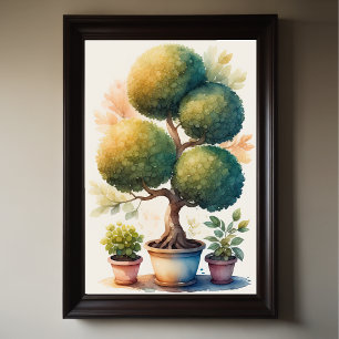 Aquarellmalerei auf Topiary Tree in Pot Poster