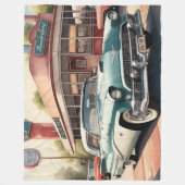 Aquarellmalerei auf Vintage Car und Diner Fleecedecke (Vorderseite)