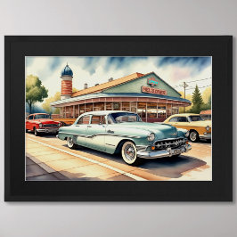Aquarellmalerei auf Vintage Cars und Diner Poster